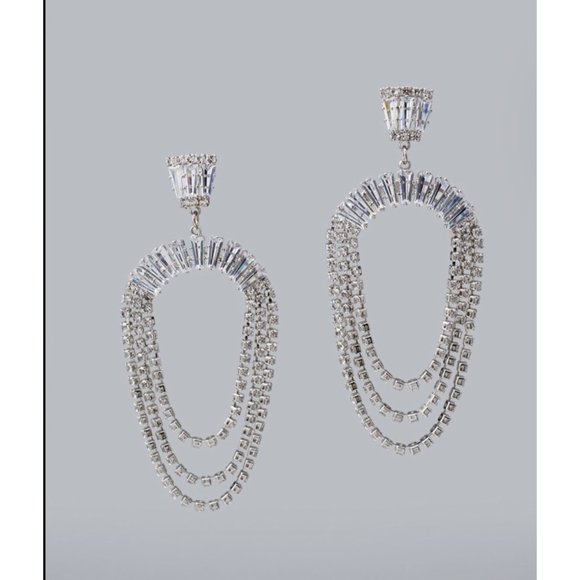 NWT WHBM SILVERTONE BAGUETTE CHANDELIER  EARRINGS - Picture 2 of 8